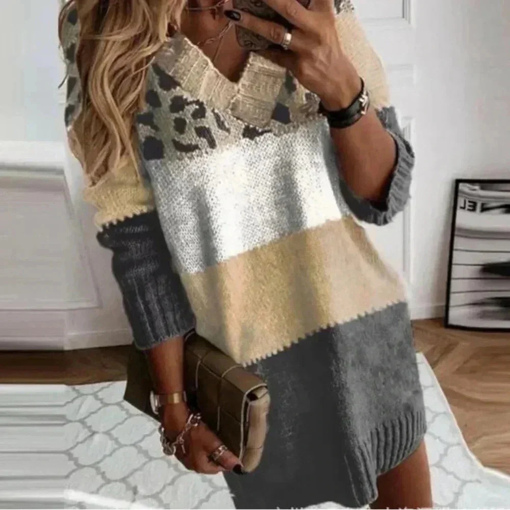 Chicme Women’s Crochet Patchwork V Neck Long Pullover Sweater - Size Small